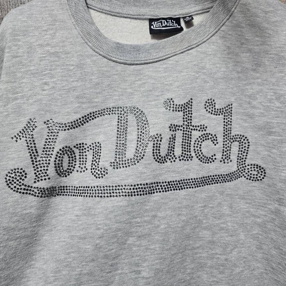 Von Dutch Vintage Y2K Grey Embellished McBling Fleece Sweatshirt Small Designer - Picture 2 of 6